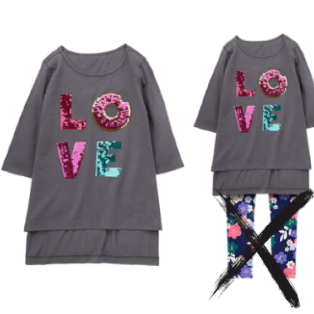 Gymboree Girls Gray LOVE Sequin High Low Tunic Top T-Shirt NWT